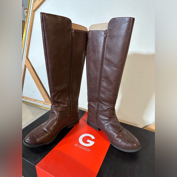 G by Guess Hustle Knee High Brown Logo Riding Boots - Picture 3 of 8